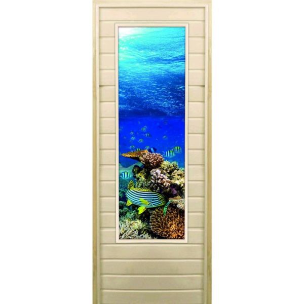 Дверь для бани со стеклом (43*129), "Риф", 170х70см, коробка из осины