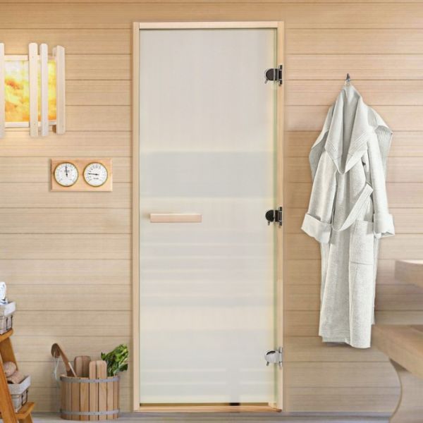 Дверь для бани и сауны "Сатин", размер коробки 170х70 см, липа