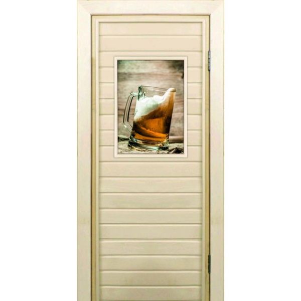 Дверь для бани со стеклом (40*60), "Кружка с пенным", 170х70см, коробка из осины