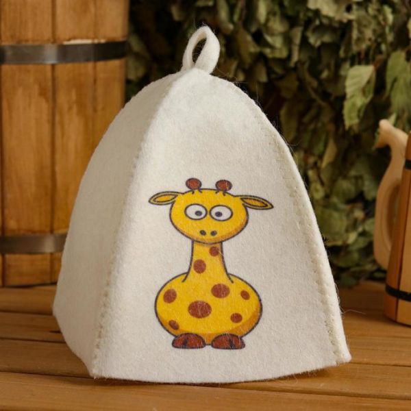 Шапка для бани детская "Жираф" с принтом, белая