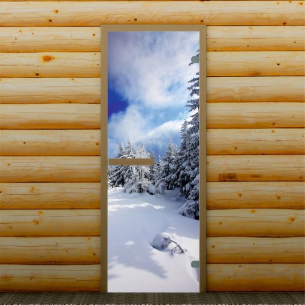 Дверь для бани и сауны "Зимний пейзаж", 190 х 67 см, с фотопечатью 6 мм Добропаровъ