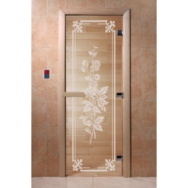 Дверь «Розы», размер коробки 190 х 70 см, левая, цвет прозрачный