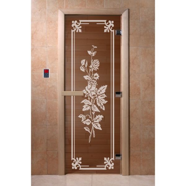 Дверь «Розы», размер коробки 190 х 70 см, левая, цвет бронза