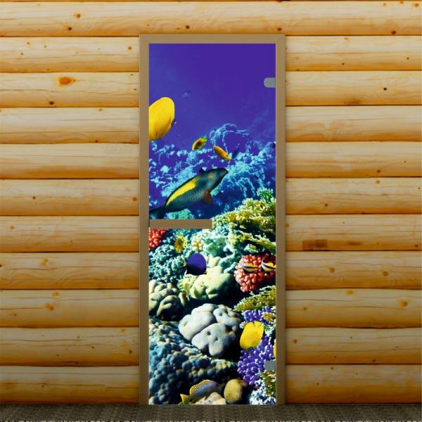 Дверь для бани и сауны "Подводный мир", 190 х 67 см, с фотопечатью 6 мм Добропаровъ