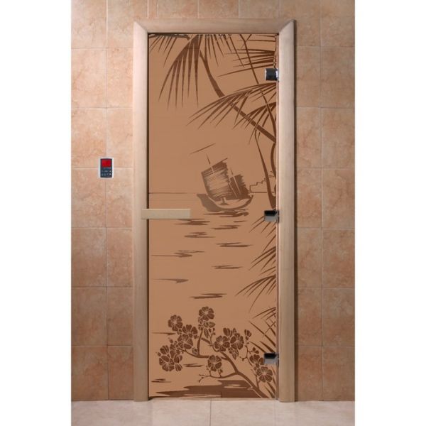 Дверь «Голубая лагуна», размер коробки 190 ? 70 см, правая, цвет матовая бронза