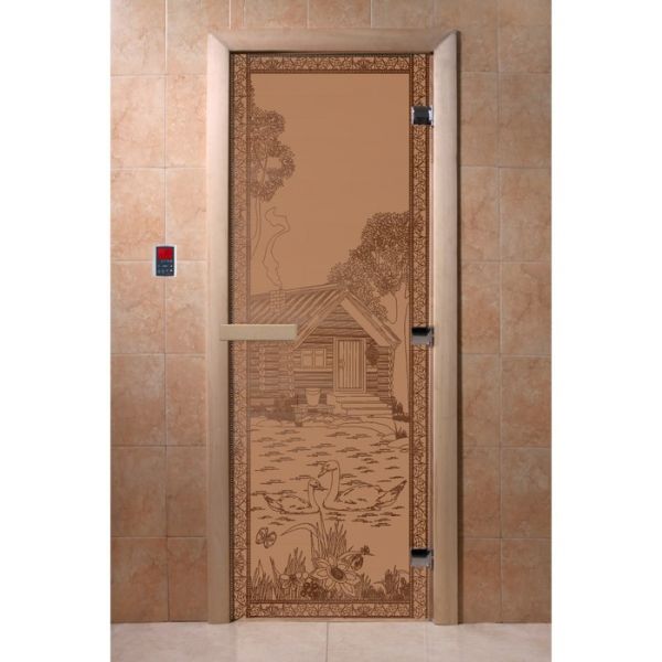 Дверь стеклянная «Банька в лесу», размер коробки 200 ? 80 см, 8 мм, матовая бронза