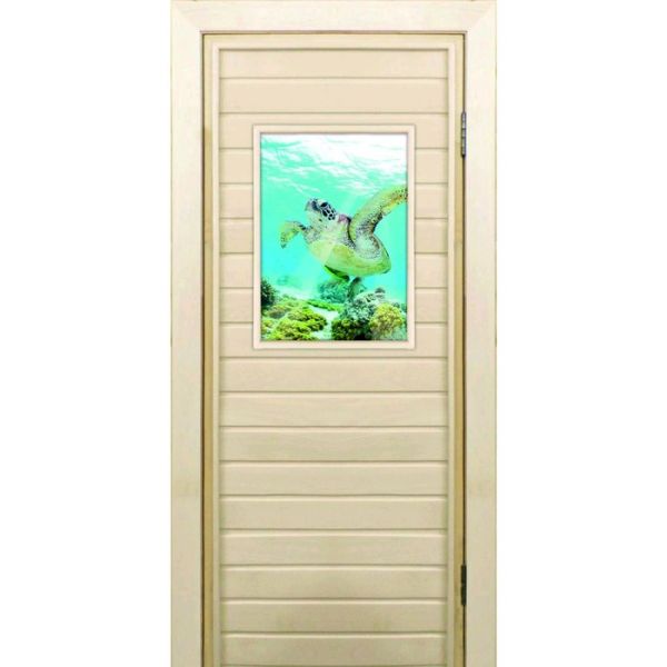 Дверь для бани со стеклом (40*60), "Черепаха-1", 170х70см, коробка из осины