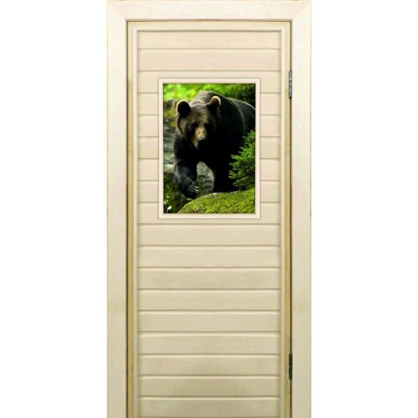 Дверь для бани со стеклом (40*60), "Медведь-1", 170?70см, коробка из осины