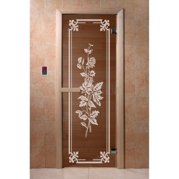 Дверь «Розы», размер коробки 190 ? 70 см, 6 мм, 2 петли, правая, цвет бронза