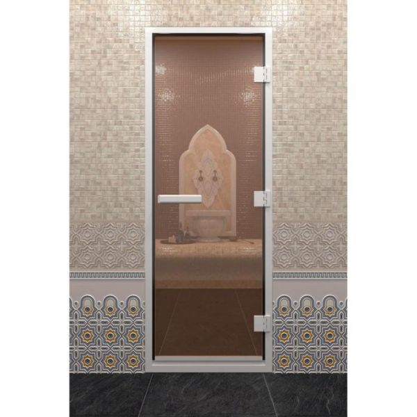 Дверь для бани стеклянная «Хамам», размер коробки 200 х 90 см, правая, цвет бронза