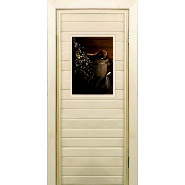 Дверь для бани со стеклом (40*60), "Банный набор", 170?70см, коробка из осины
