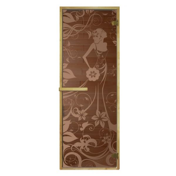 Дверь «Девушка в цветах», размер коробки 190 х 70 см, 6 мм, 2 петли, правая, цвет бронза