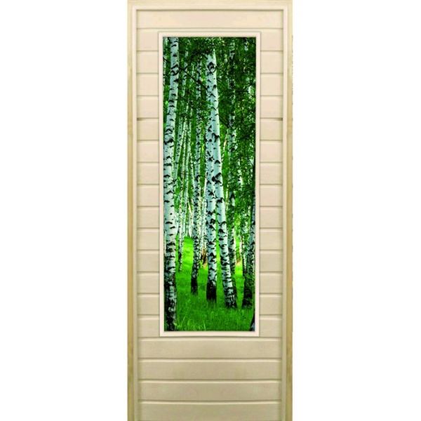 Дверь для бани со стеклом (43*129), "Березки", 170х70см, коробка из осины