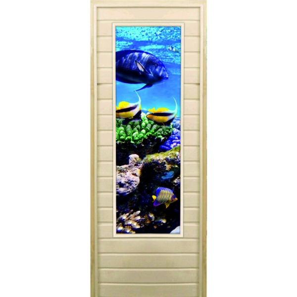 Дверь для бани со стеклом (43*129), "Риф-3", 170х70см, коробка из осины