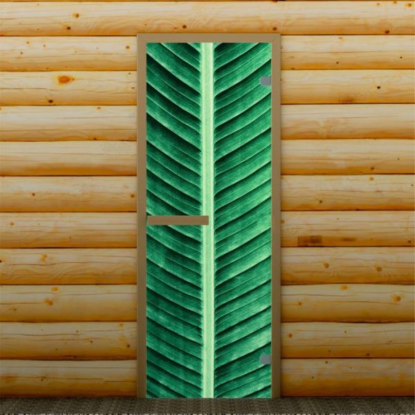 Дверь для бани и сауны "Пальмовый лист", 190 х 67 см, с фотопечатью 6 мм Добропаровъ