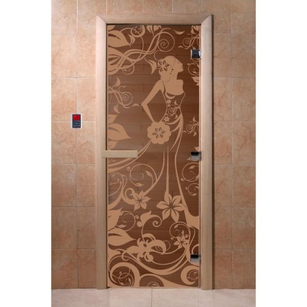 Дверь для бани стеклянная «Девушка в цветах», размер коробки 190 ? 70 см, 8 мм, бронза