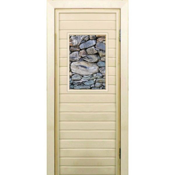 Дверь для бани со стеклом (40*60), "Камни", 170?70см, коробка из осины