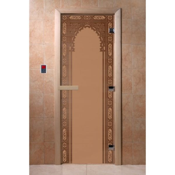 Дверь стеклянная «Восточная арка», размер коробки 190 х 70 см, 8 мм, матовая бронза