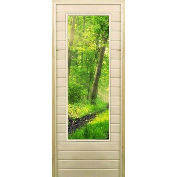 Дверь для бани со стеклом (43*129), "Лес", 170х70см, коробка из осины