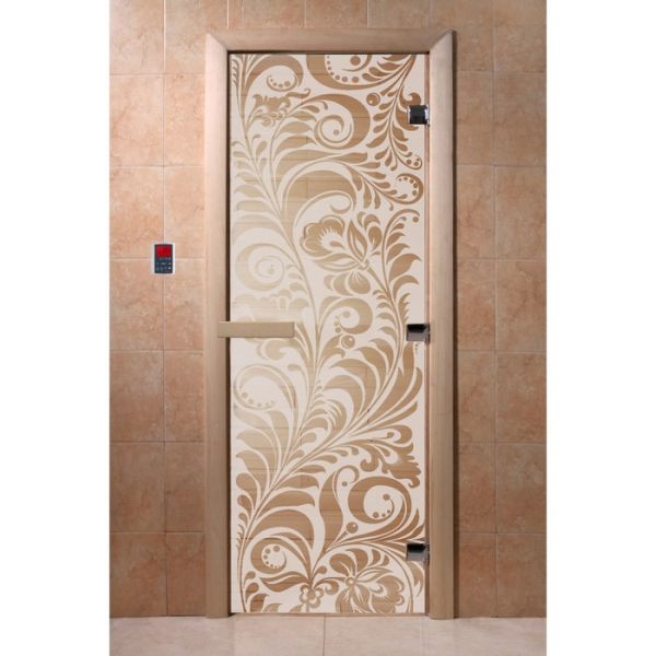Дверь «Хохлома», размер коробки 190 х 70 см, правая, цвет сатин