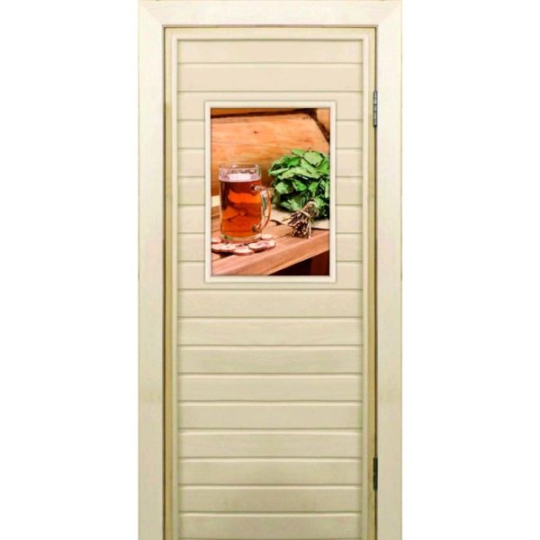 Дверь для бани со стеклом (40*60), "Полок", 170х70см, коробка из осины