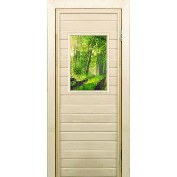 Дверь для бани со стеклом (40*60), "Лес", 170?70см, коробка из осины