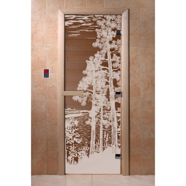 Дверь для бани стеклянная «Рассвет», размер коробки 190 х 70 см, 8 мм, бронза, левая
