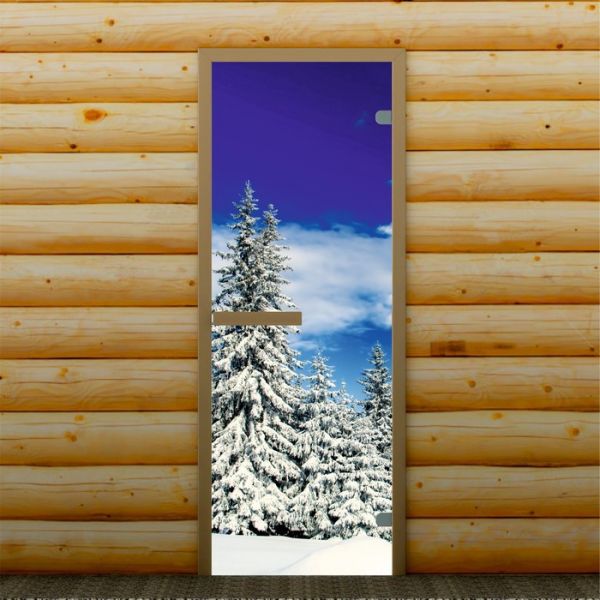 Дверь для бани и сауны "Зимний лес", 190 х 67 см, с фотопечатью 6 мм Добропаровъ