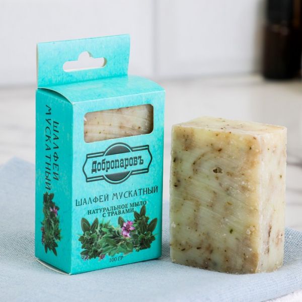 Мыло банное натуральное с травами в коробке "Шалфей мускатный" 100 гр Добропаровъ