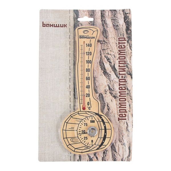 Деревянный термометр+гигрометр для бани "Черпак" спиртовой,