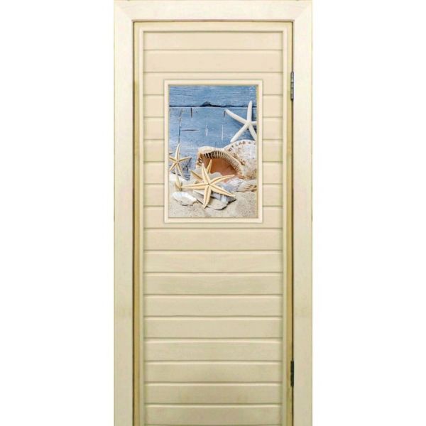 Дверь для бани со стеклом (40*60), "Ракушки", 170?70см, коробка из осины