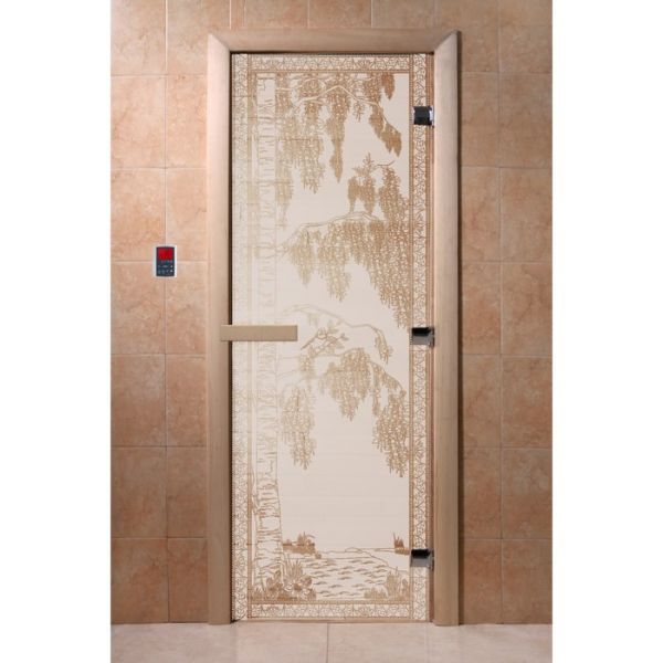 Дверь «Берёзка», размер коробки 190 ? 70 см, правая, цвет сатин