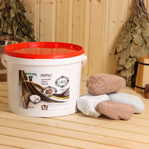 Камень для бани "Смесь" жадеит, яшма, кварц, ведро 15кг