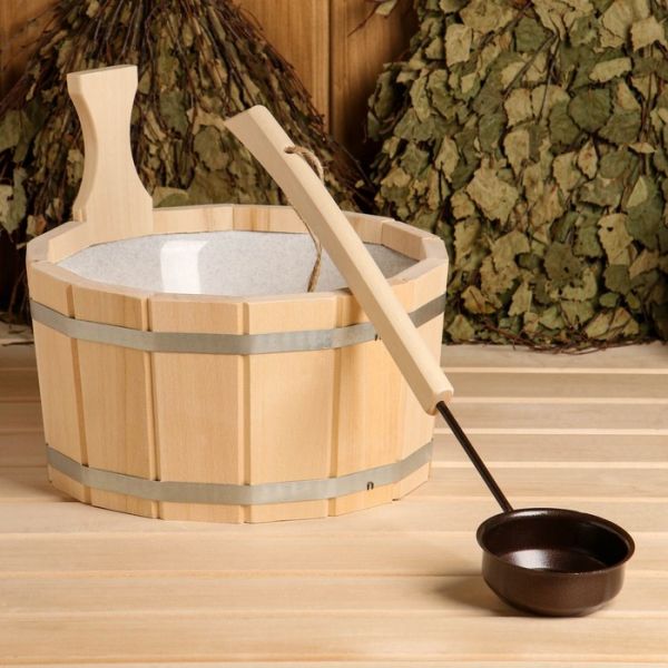 Набор для бани и сауны №6 (шайка 4 л с пласт.вст. + черпак 0,2 л) Набор для бани и сауны №6 (шайка 4 л с пласт.вст. + черпак 0,2 л)