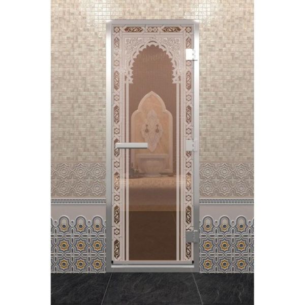 Дверь стеклянная «Хамам Восточная арка», размер коробки 190 ? 70 см, правая, бронза