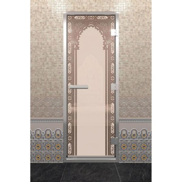Дверь стеклянная «Хамам Восточная арка», размер коробки 190 ? 70, правая, бронза матовая