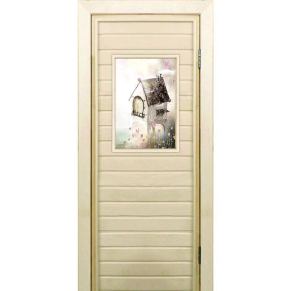 Дверь для бани со стеклом (40*60), "Сказочный домик", 170?70см, коробка из осины