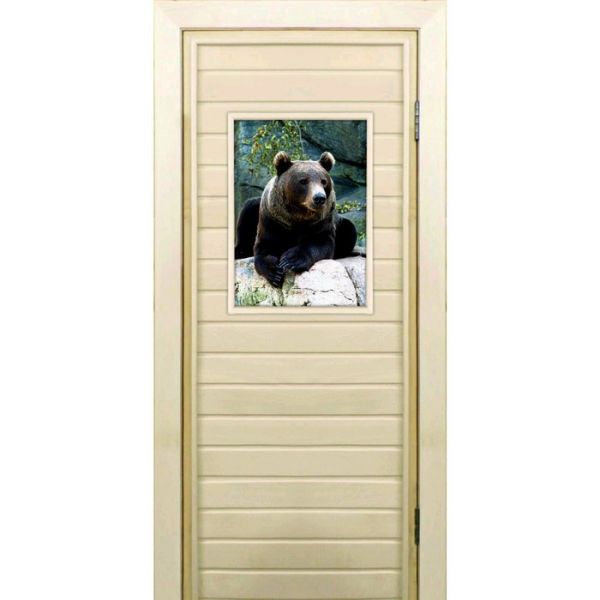 Дверь для бани со стеклом (40*60), "Хозяин тайги", 170?70см, коробка из осины