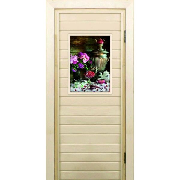 Дверь для бани со стеклом (40*60), "Самовар-2", 170?70см, коробка из осины