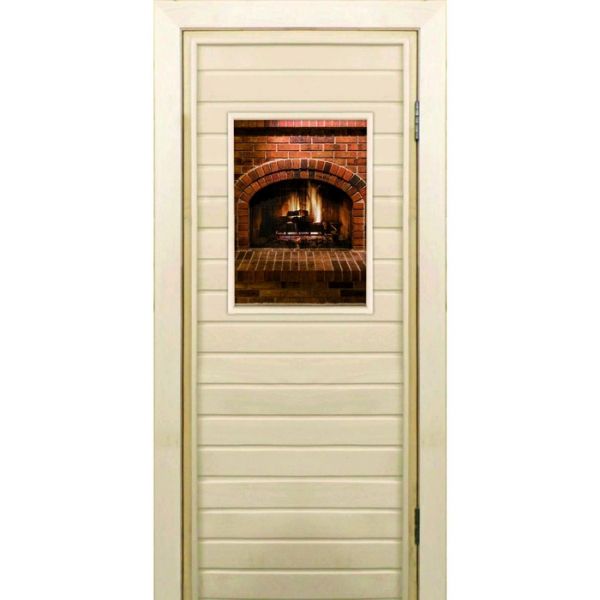 Дверь для бани со стеклом (40*60), "Камин-4", 170?70см, коробка из осины
