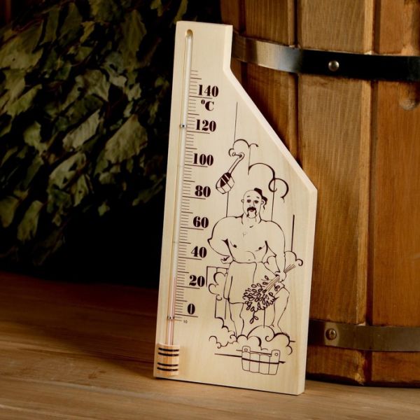 Термометр для бани и сауны деревянный, с картинкой, до 150°C, 26,5?11 см, МИКС