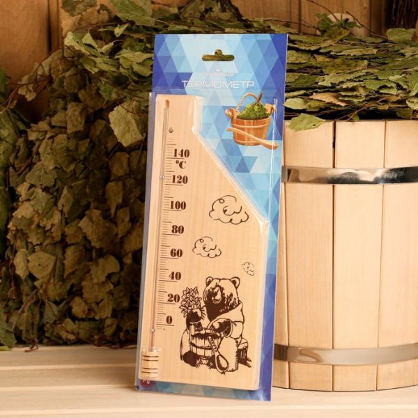 Термометр для бани и сауны деревянный, с картинкой, до 150°C, 26,5?11 см, МИКС