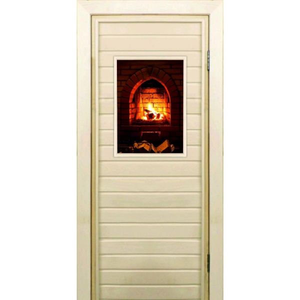 Дверь для бани со стеклом (40*60), "Камин-3", 170?70см, коробка из осины