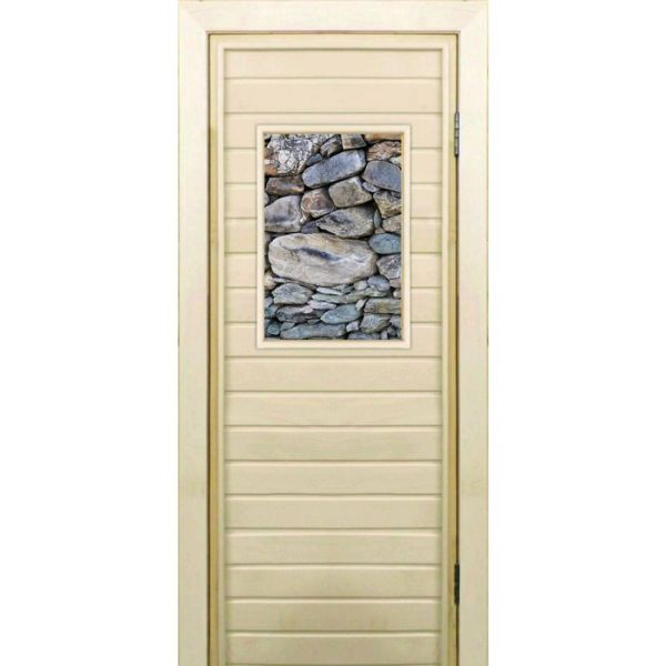 Дверь для бани со стеклом (40*60), "Камни", 170?70см, коробка из осины