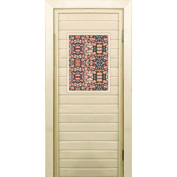 Дверь для бани со стеклом (40*60), "Каменный узор", 170?70см, коробка из осины