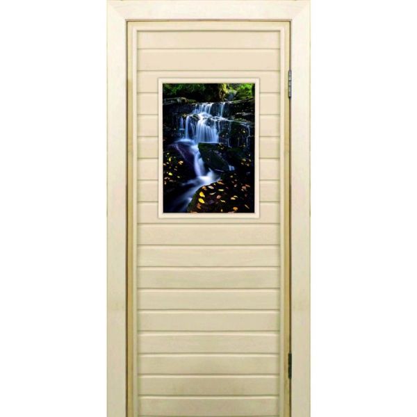 Дверь для бани со стеклом (40*60), "Водопад-1", 170?70см, коробка из осины