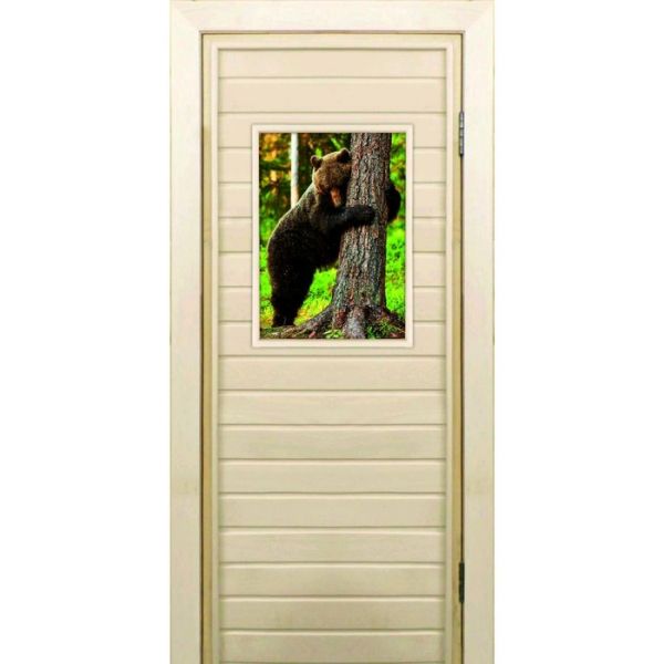 Дверь для бани со стеклом (40*60), "Медведь-4", 170?70см, коробка из осины
