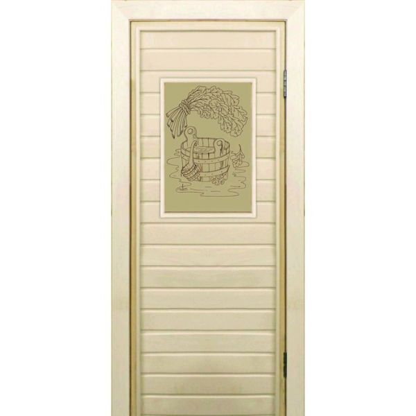 Дверь для бани со стеклом (40*60), "Банные радости-2", сатин, 170?70см, коробка из осины