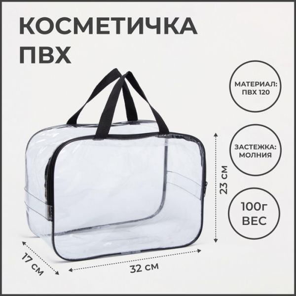 Косметичка на молнии, цвет прозрачный/зелёный Косметичка на молнии, цвет прозрачный/зелёный