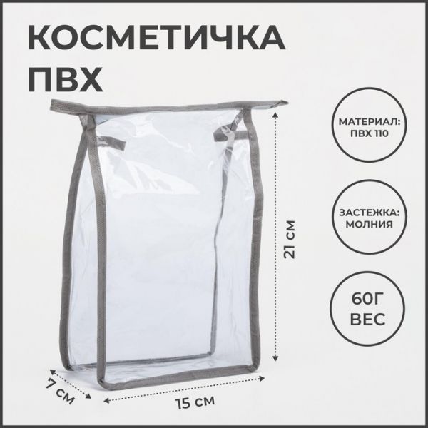 Косметичка на молнии, цвет васильковый/прозрачный